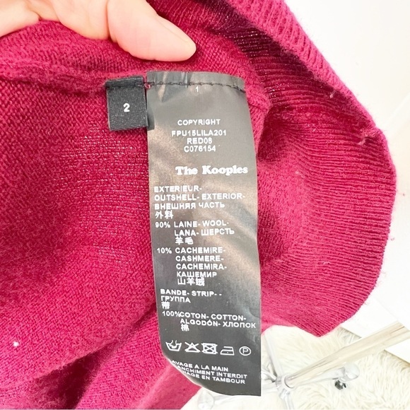 THE KOOPLES BURGUNDY RED V-NECK SWEATER SILVER METAL BAR DETAIL WOMENS MEDIUM - Picture 6 of 7